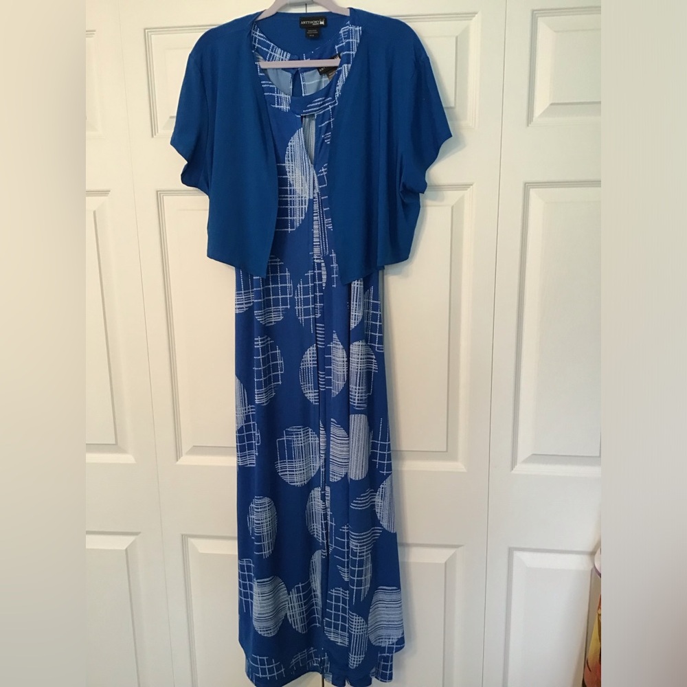 ANTTHONY Women's Midi ROYAL BLUE Geometric Print Tank Dress w/Shrug 1XP